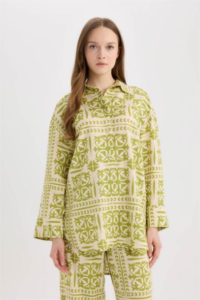 Relax Fit Printed Linen Blend Long Sleeve Tunic
