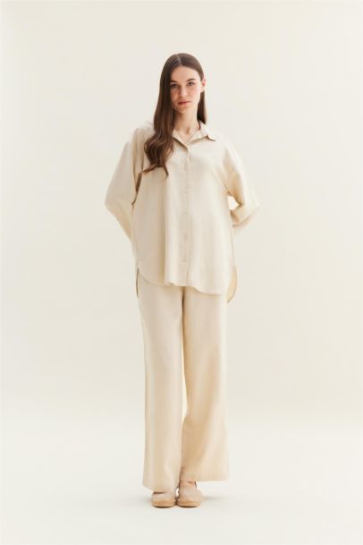 Wide Leg Linen Blend Trousers