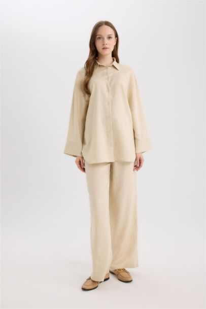Wide Leg Linen Blend Trousers