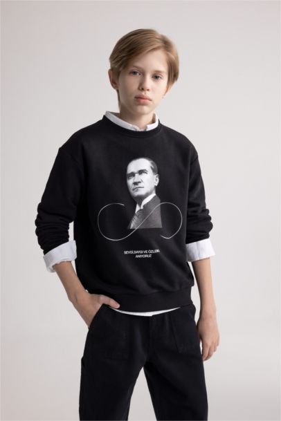 Bisiklet Yaka Atatürk Baskılı Sweatshirt Erkek Çocuk
