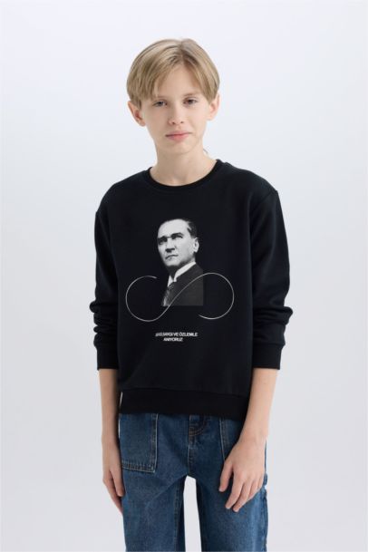 Bisiklet Yaka Atatürk Baskılı Sweatshirt Erkek Çocuk