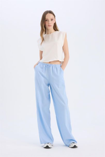 Wide Leg Linen Blend Trousers