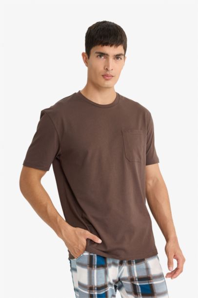 %100 Pamuk Pijama Takımı Kısa Kollu Üst Kareli Uzun Alt