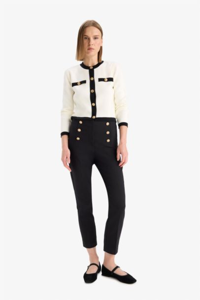 Skinny Fit High Waist Straight Leg Satin Trousers