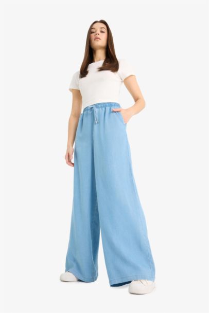 Pantalon long taille haute en Tencel délavé