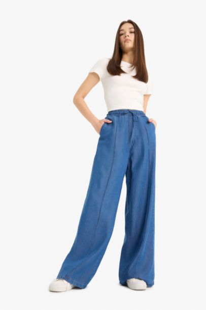 Pantalon large à taille haute en tencel