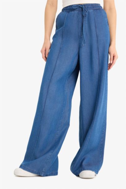Pantalon large à taille haute en tencel