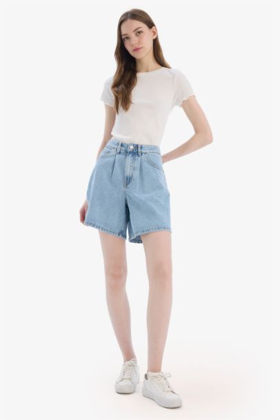 High Waist Soft Jean Short Bermuda