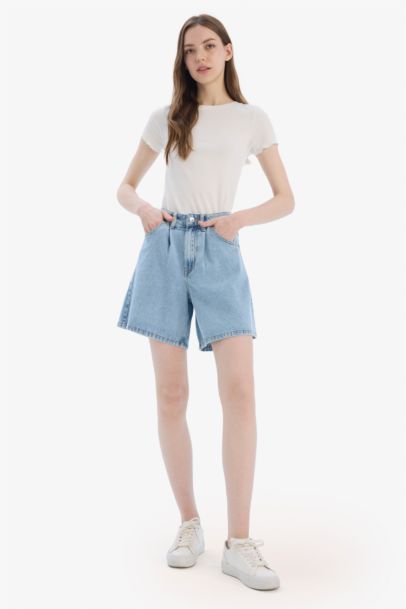High Waist Soft Jean Short Bermuda