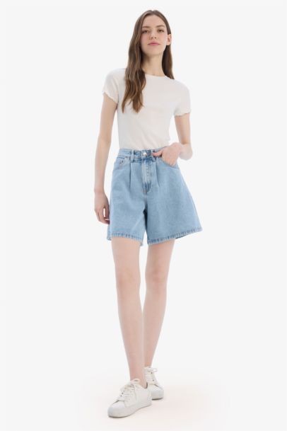 High Waist Soft Jean Short Bermuda