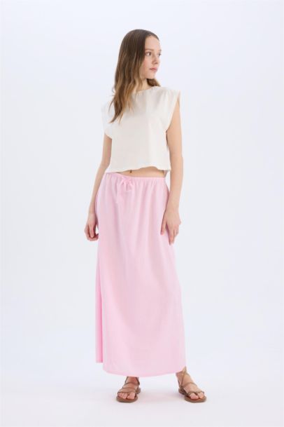 A Cut Normal Waist Linen Maxi Skirt