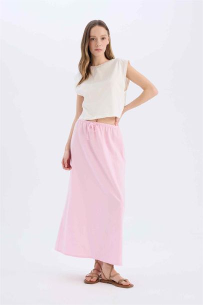 A Cut Normal Waist Linen Maxi Skirt