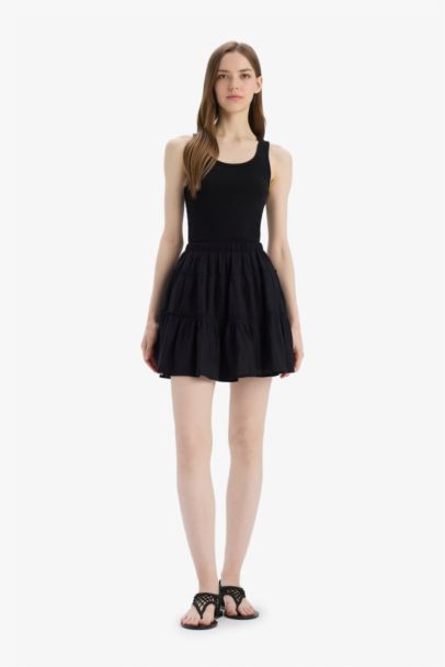 Normal Waist Linen Blend Mini Skirt