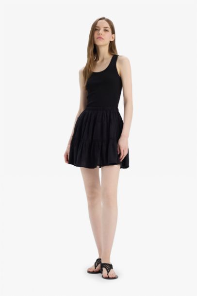 Normal Waist Linen Blend Mini Skirt