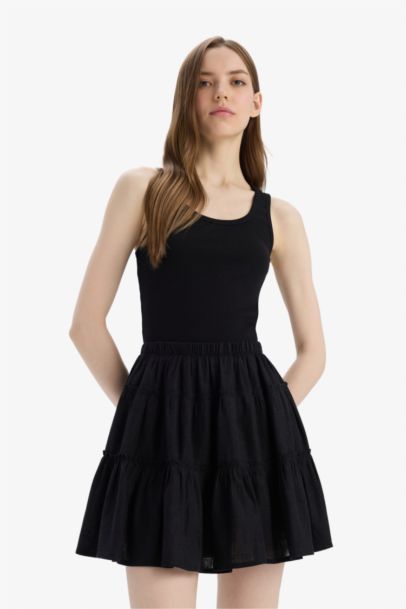 Normal Waist Linen Blend Mini Skirt