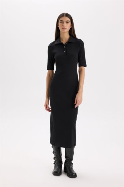 Bodycon Polo Neck Ribbed Camisole Midi Dress