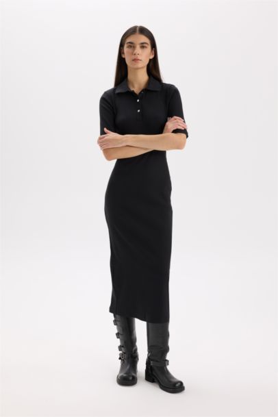 Bodycon Polo Neck Ribbed Camisole Midi Dress