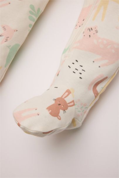 Safari Baskılı Uzun Kollu Fermuarlı Tulum Kız Bebek Yenidoğan