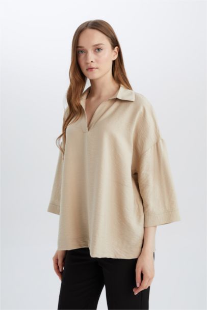 Regular Fit Crew Neck Long Sleeve Blouse