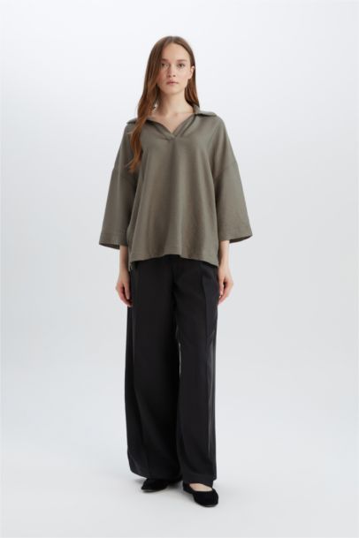 Regular Fit Crew Neck Long Sleeve Blouse