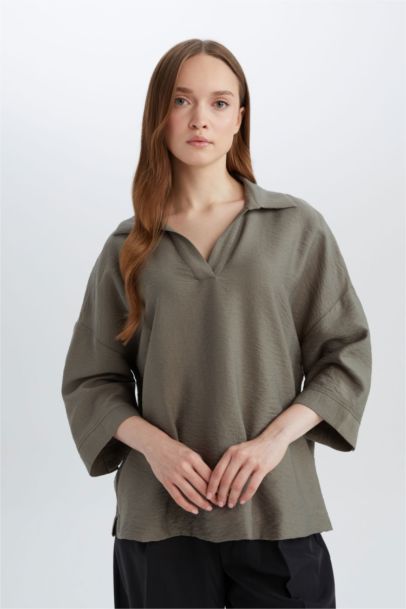 Regular Fit Crew Neck Long Sleeve Blouse