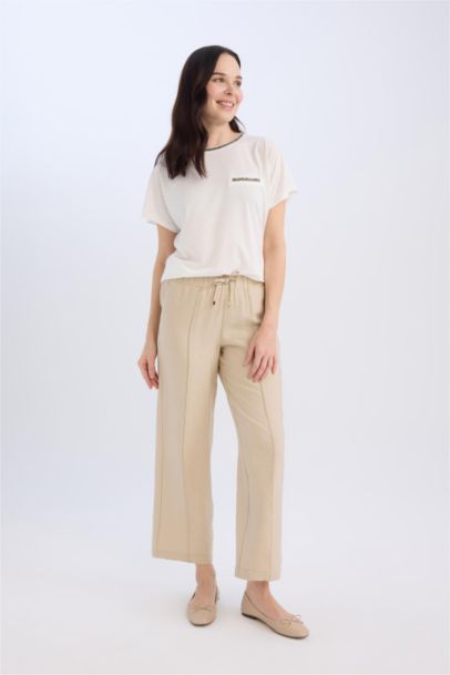 Wide Straight Leg Pocketed Laced Trousers