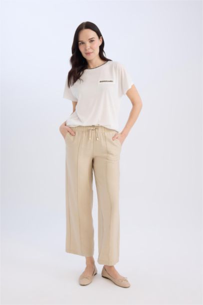 Wide Straight Leg Pocketed Laced Trousers