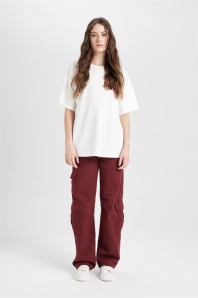 تيشيرت نص كم مطبوع واسع برقبة مستديرة