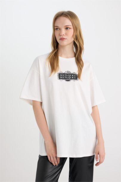 Beetlejuice Oversize Fit Crew Neck Printed T-Shirt