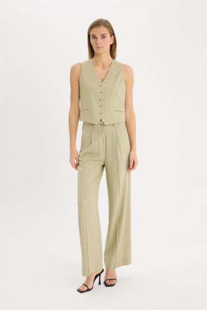 V Neck Linen Blend Vest