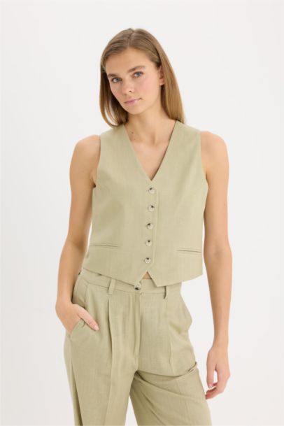 V Neck Linen Blend Vest