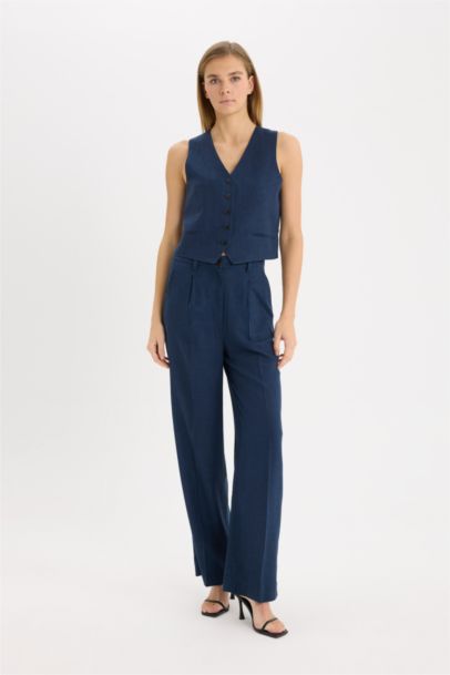 V Neck Linen Blend Vest