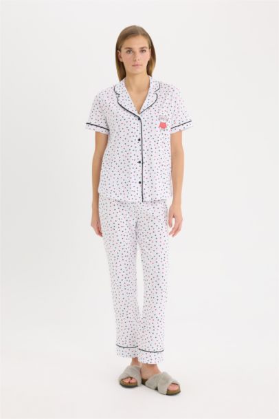 Buttoned Top Bottom 2 Piece Pajama Set