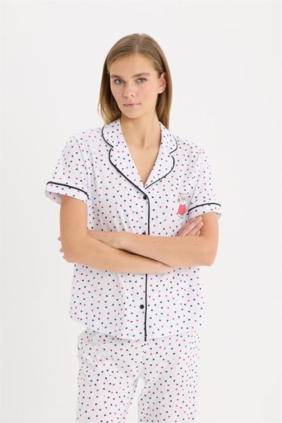 Buttoned Top Bottom 2 Piece Pajama Set