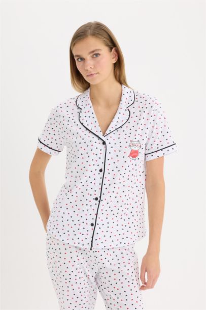 Buttoned Top Bottom 2 Piece Pajama Set