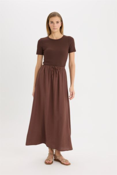 A Cut Normal Waist Maxi Skirt