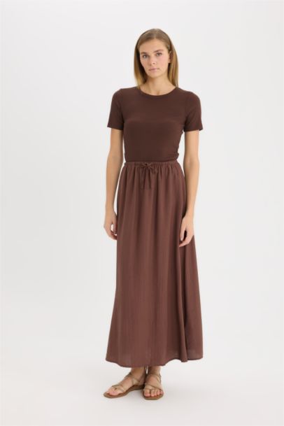 A Cut Normal Waist Maxi Skirt