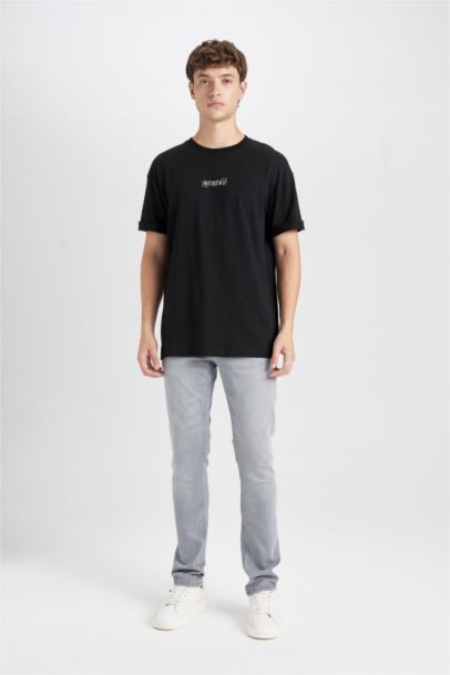 Beetlejuice Black Boxy Fit Crew Neck Back Printed Cotton T-Shirt