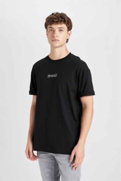 Beetlejuice Black Boxy Fit Crew Neck Back Printed Cotton T-Shirt