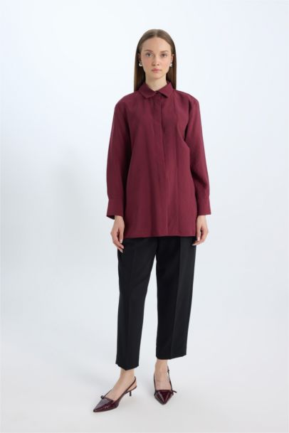 Relax Fit Modal Basic Long Sleeve Shirt Tunic