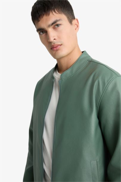 جاكيت جلد صناعي سليم فيت بياخة عالية مقاوم للماء