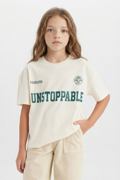 Girl Relax Fit Crew Neck Printed Short Sleeve T-Shirt