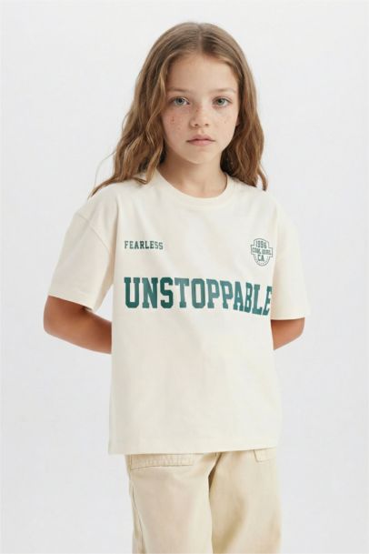 Girl Relax Fit Crew Neck Printed Short Sleeve T-Shirt