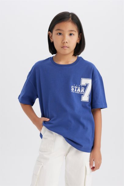 تيشيرت بناتي نص ردن اوفر سايز بياخة مستديرة