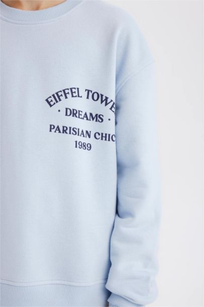 Relax Fit Bisiklet Yaka Baskılı Sweatshirt Kız Çocuk