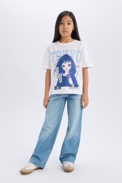 تيشيرت بناتي نص ردن قصة مريحة بياخة مستديرة