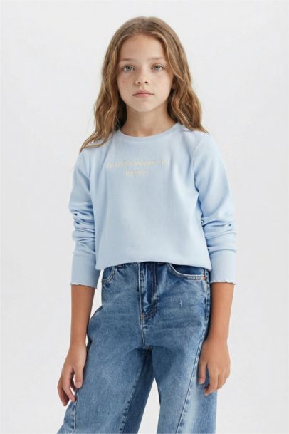 Girl Slim Fit Crew Neck Printed Ribbed Camisole T-Shirt