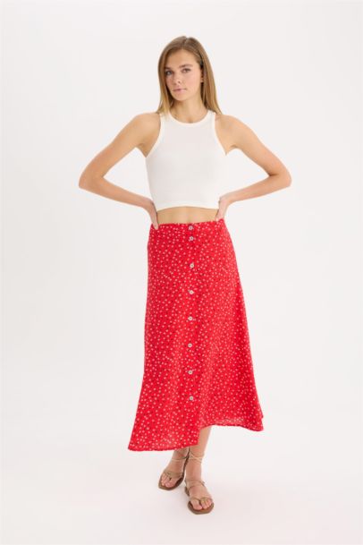 Юбка А-силуэта, миди с высокой талией, цветочный принт