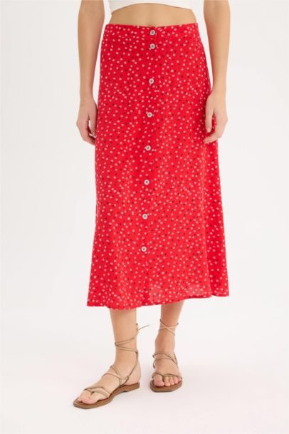 Юбка А-силуэта, миди с высокой талией, цветочный принт