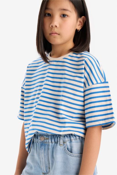 Girl Relax Fit Crew Neck Striped T-Shirt
